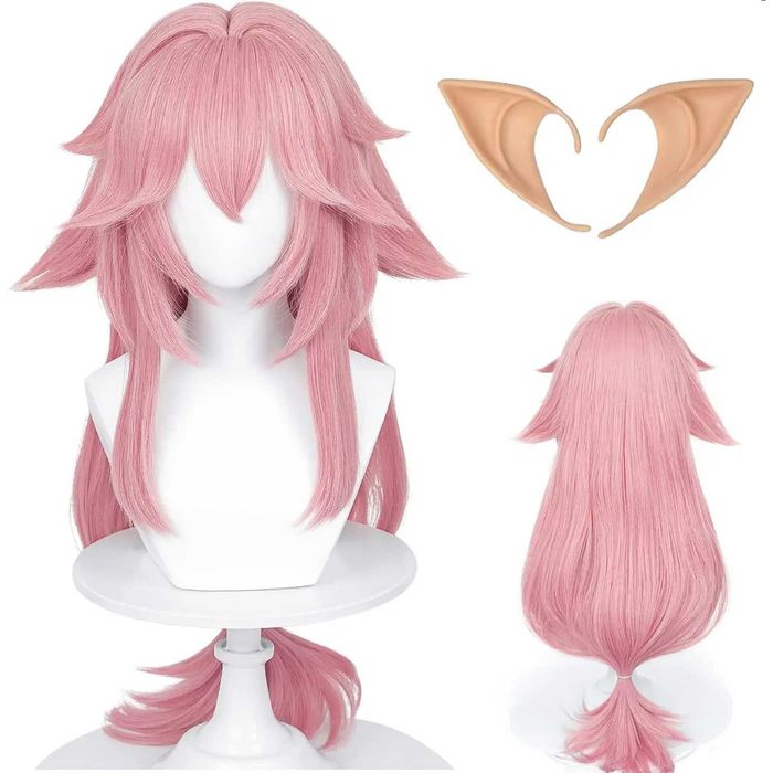 Аниме розова перука с уши Cosplay Genshin Impact Yae Miko