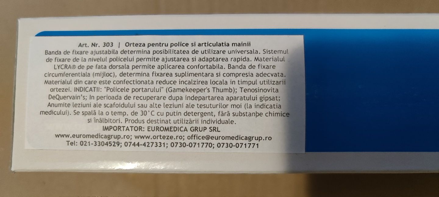 Orteza pentru police si articulatia mainii - STANGA - Euro Medica