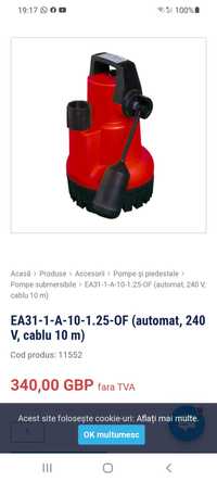 Pompa apa curata edincare (automatic, 240 V, 10 m cable)