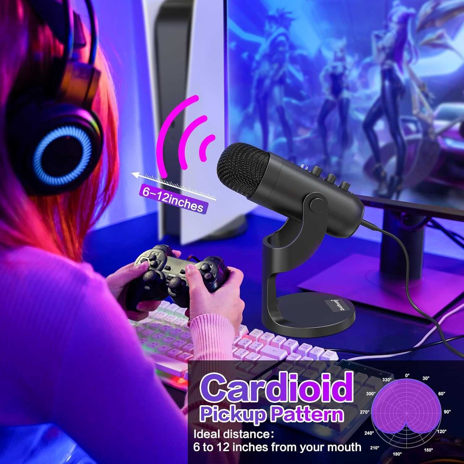 Plug&Play геймърски микрофон за PS 4 и 5. с изход за слушалки