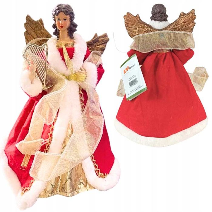 Стоящ орнамент CHRISTMAS SPEAK за коледна елха ангел червен 32 см