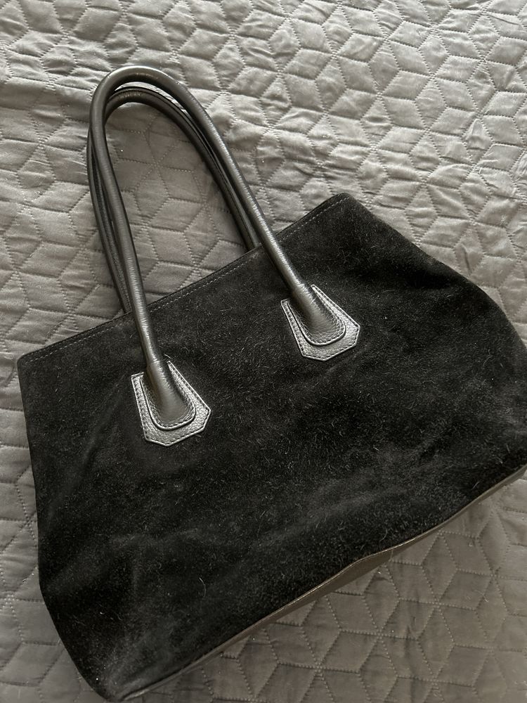 Geanta MUSETTE - office, piele intoarsa neagra