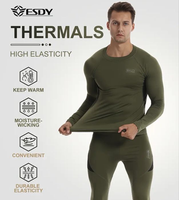 Комплект Мъжко Термобельо Army Green