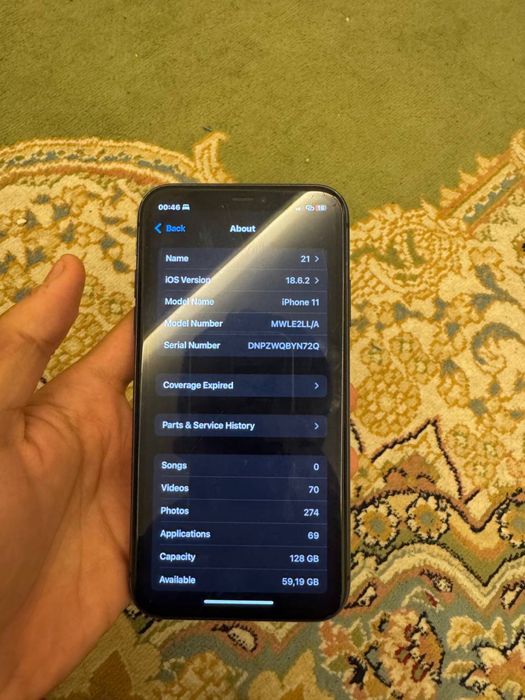 iphone 11 sotiladi  hamma joyi radnoy yomkost 72% kar.dok yoq