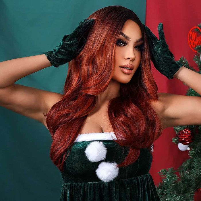 Ефектна омбре оранжева перука с тъмни корени на път