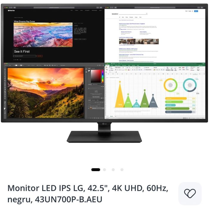 Monitor LED IPS LG, 42.5", 4K UHD, 60Hz, negru, 43UN700P-B.AEU