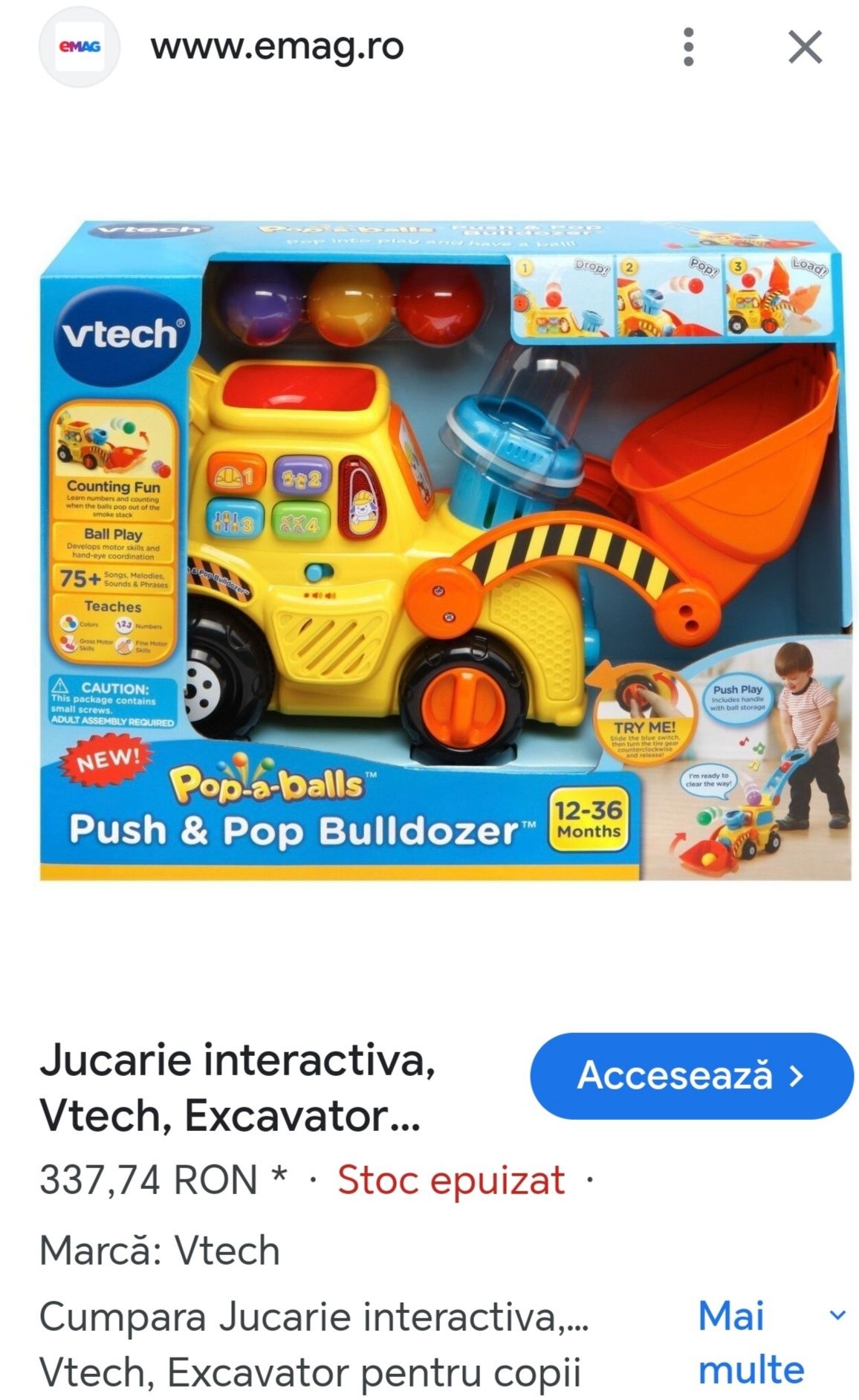 Buldozer excavator Vtech jucărie engleza