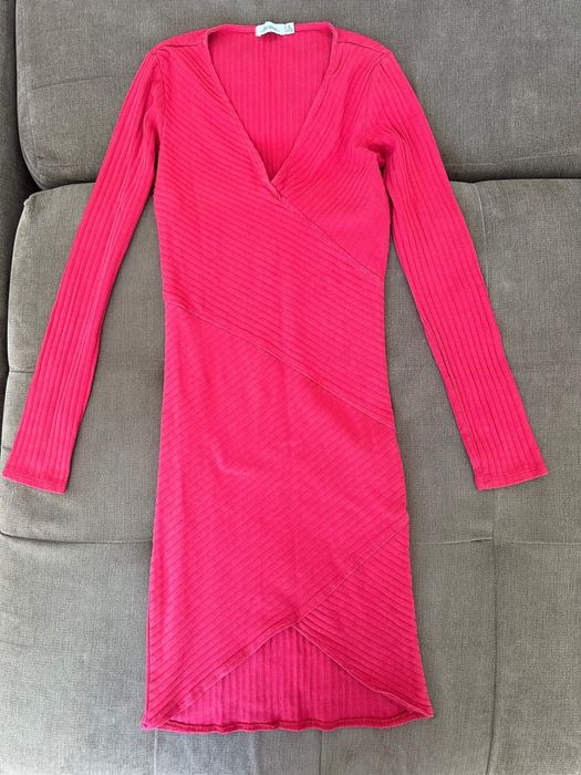 Розова рокля с дълъг ръкав Bershka