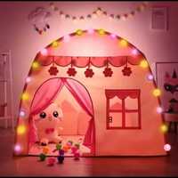 Детска къщичка за игра палатка с вкл светещи текстилни топки гирлянд