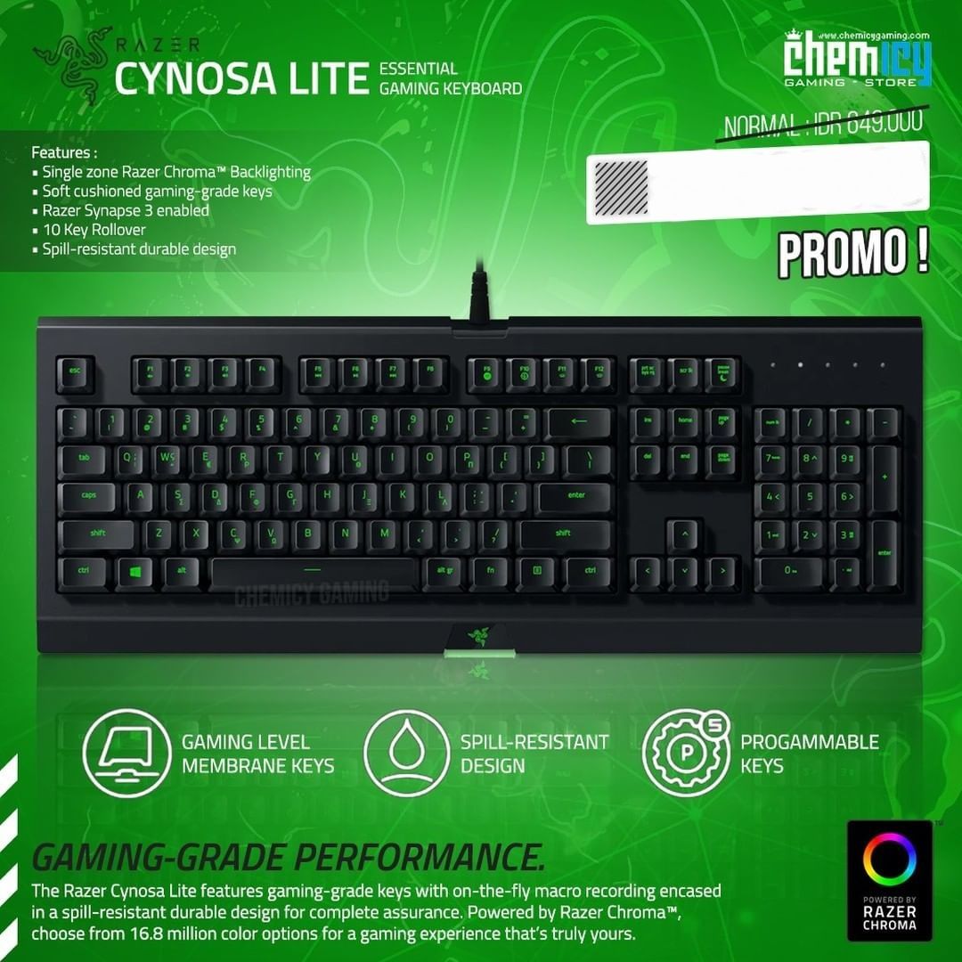 Русская Раскладка! RAZER Cynosa Lite Chroma RGB Мембраная клавиатура