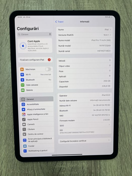 Ipad pro 11 inch M4 256 gb 100 baterie cod: 20817