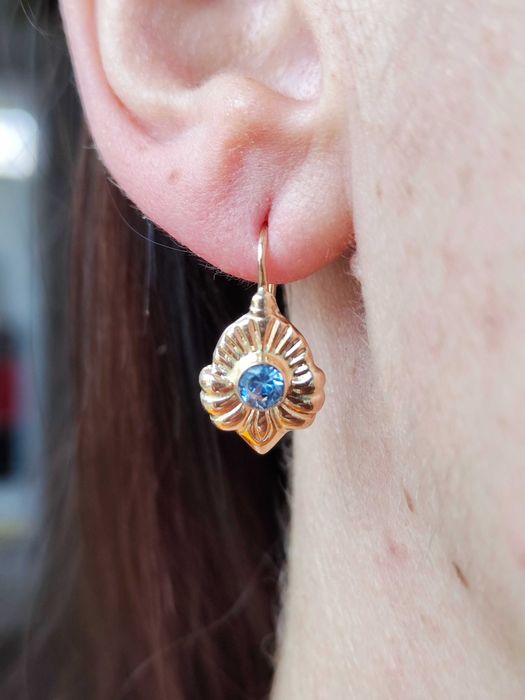 Cercei Aur 14K Ungaria Cu Topaz Albastru +