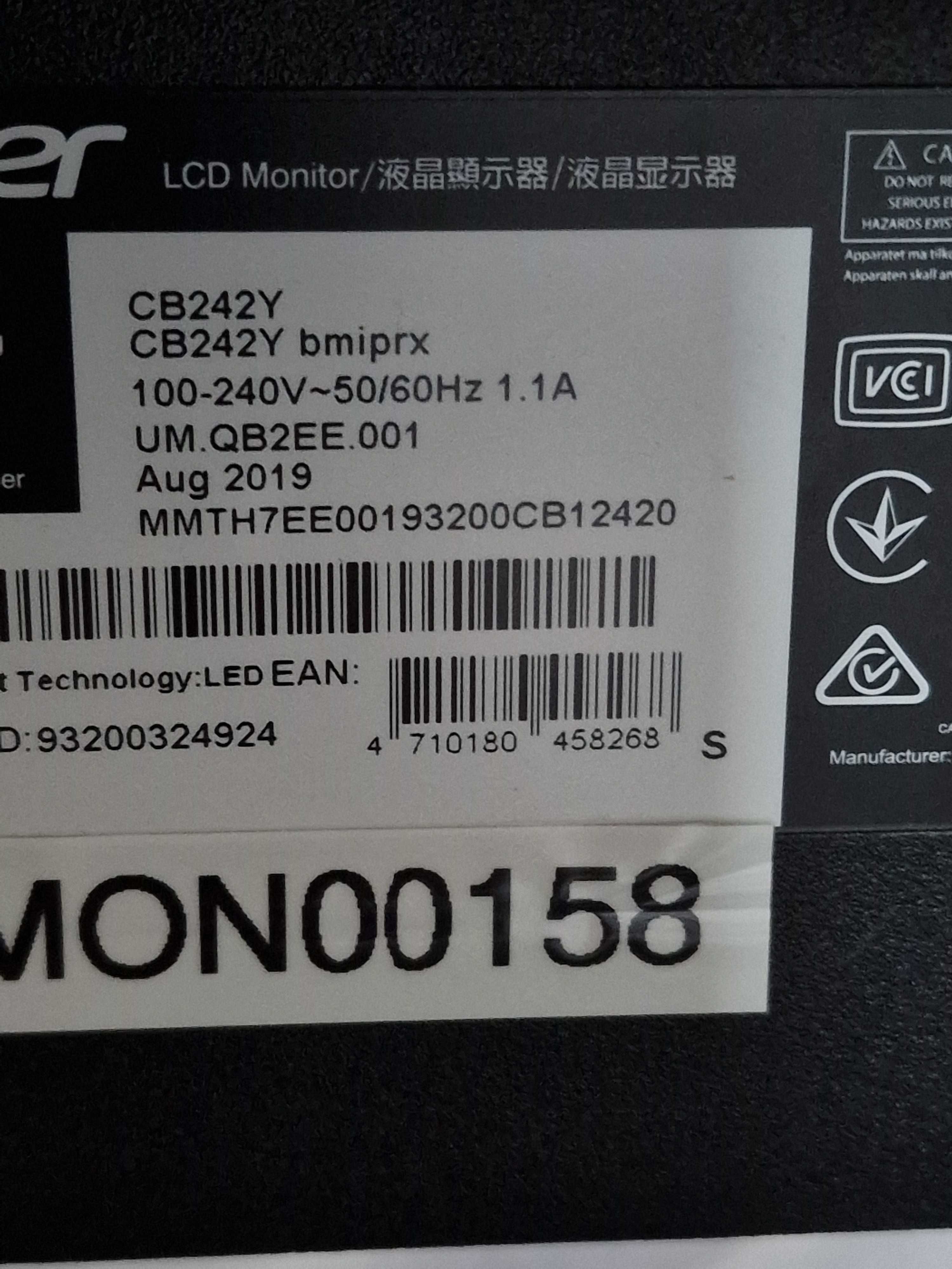 Монитор 24 инча Acer CB242Y - 60Hz - Модел 2019 г.