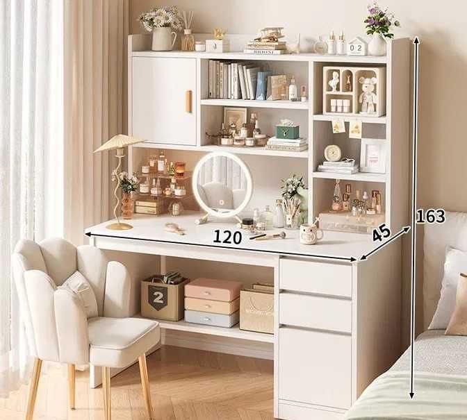 белый туалетный столик  с ящиками и полками 120×45×163 см