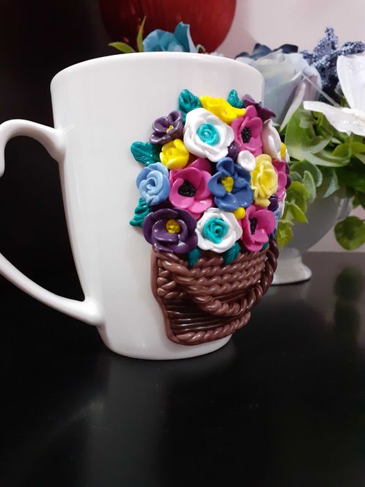 Cană personalizată manual din lut polimeric fimo