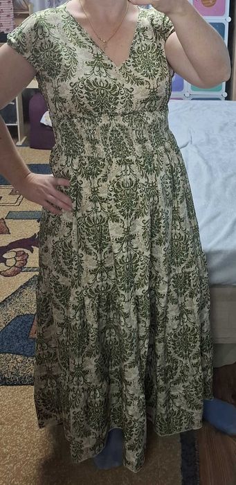 Rochie de vara, lunga, verde cu model etnic, XL-42