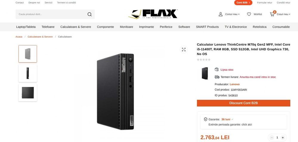 Calculator Lenovo ThinkCentre M70q Gen 2 Tiny – i5-11400T, 32 GB RAM