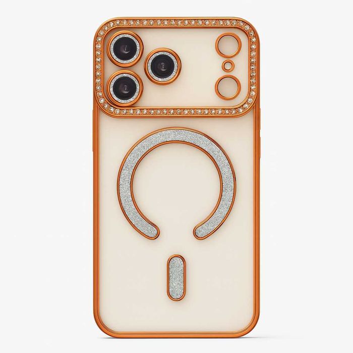 MagSafe калъф за iPhone 17 Pro Max – оранжев с кристали