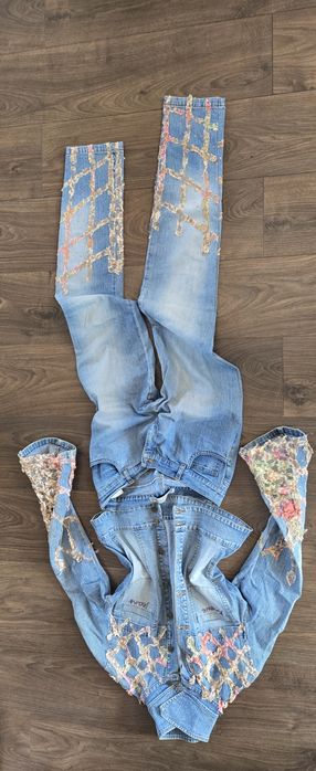 Красив дънков комплект Sassofono с бродерия