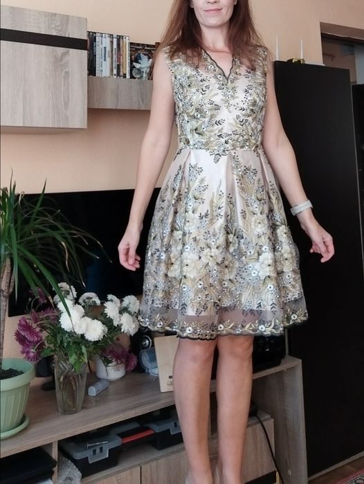 Rochie de ocazie cloș, bej, dyfashion