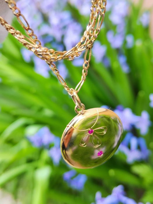 Pandantiv Amuleta Aur 14K Cu Rubine pt Poza Dubla Lantisor Aur Figaro