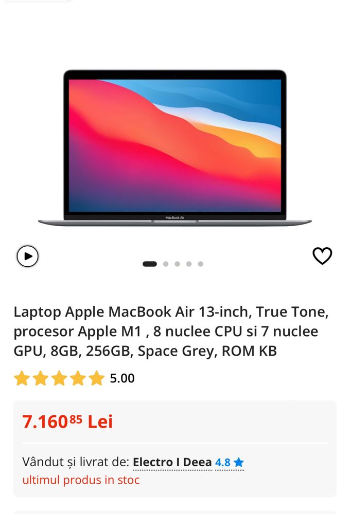 MacBook Air 13-inch, M1, 8GB Ram, SSD 256GB Nou