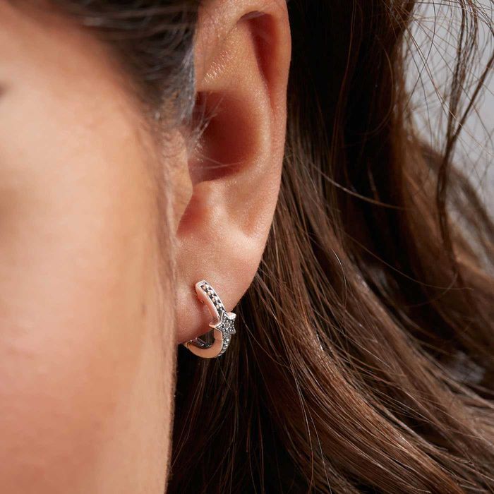 PANDORA Cercei rotunzi cu mărgele cu stele și semilună, noi