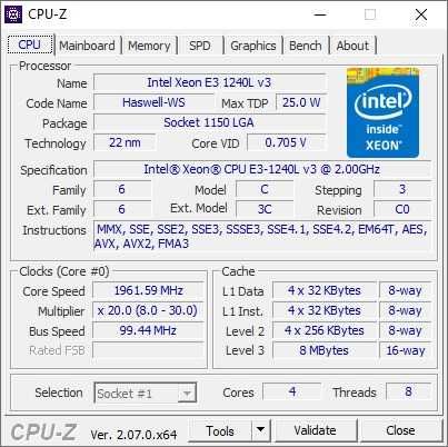 CPU Xeon E3 1240L v3 LGA1150