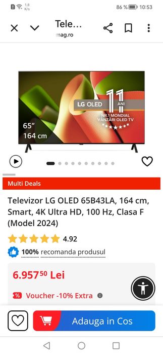 Televizor LG OLED 65B43LA, 164 cm, Smart, 4K Ultra HD, 100 Hz,