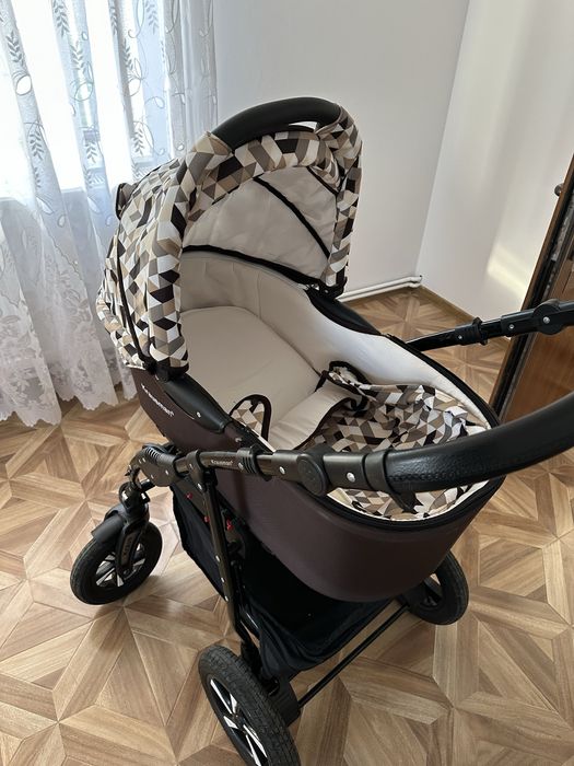 Carucior Krausman 3 în 1/Roti mari cu camera/Suspensie/Maro