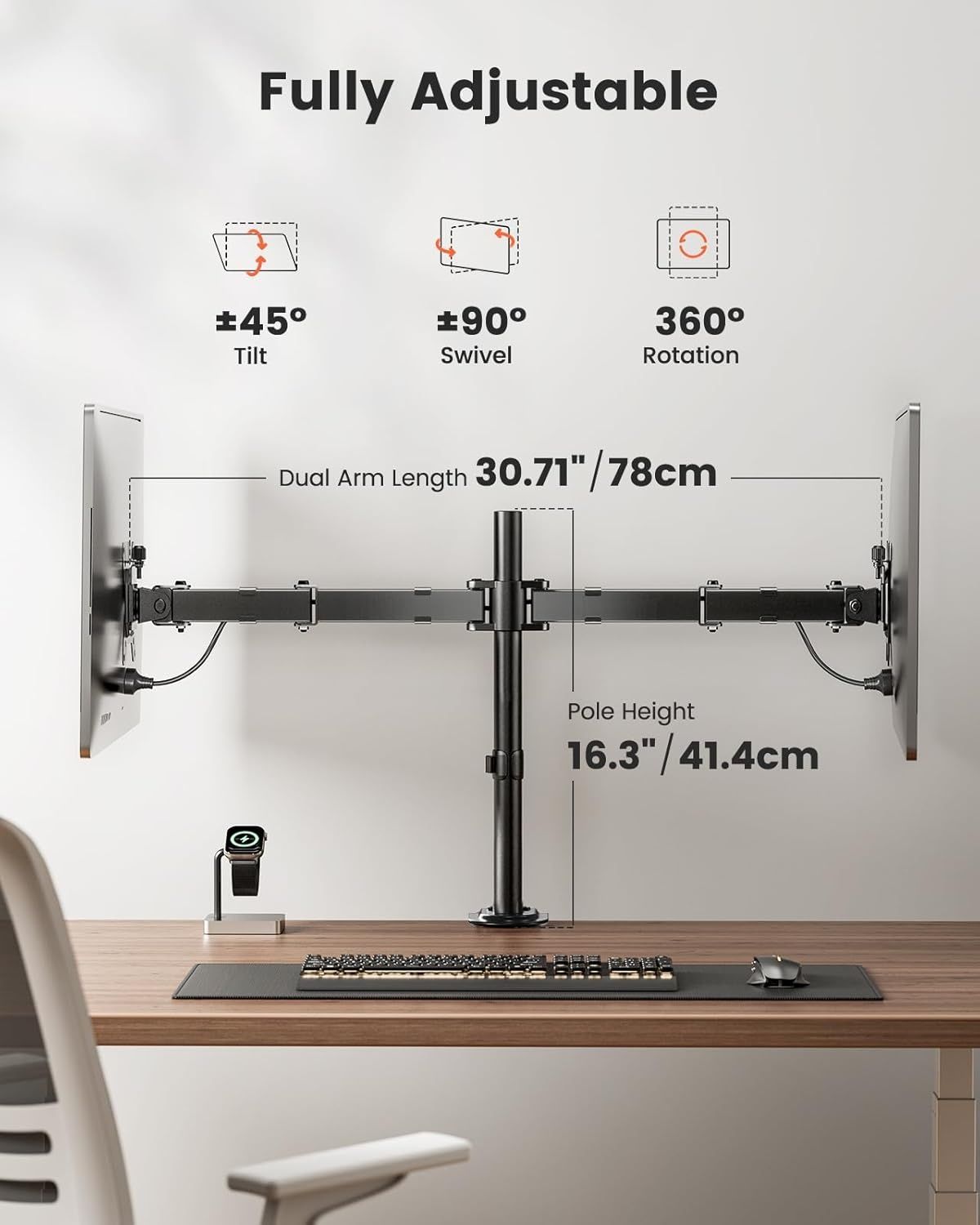 Регулируема стойка за бюро за 2 монитора с C скоба, ErGear