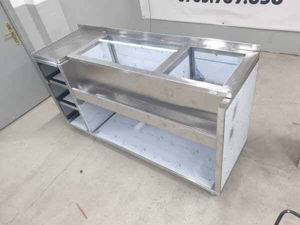 Statie bar inox cu 2 cuve si scurgator de pahare 1800×500/600×950mm