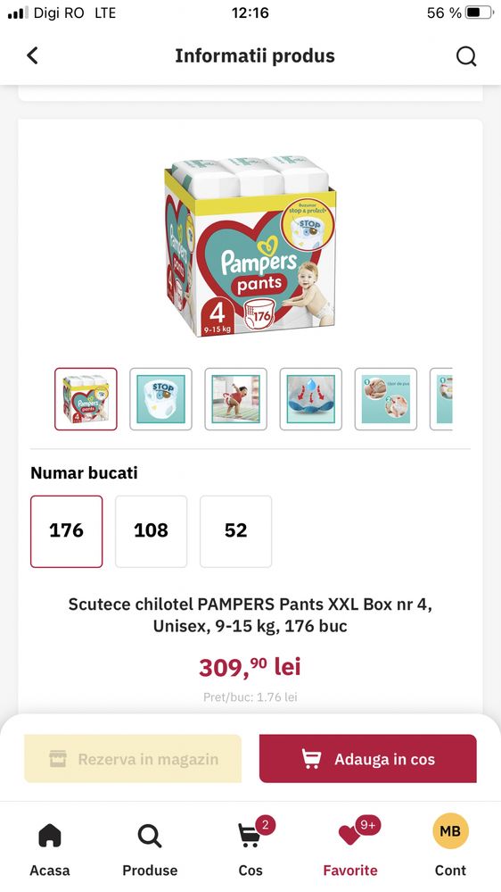 Scutece-chilotel Pampers Pants XXL Box Marimea 4, 9-15 kg, 176 buc