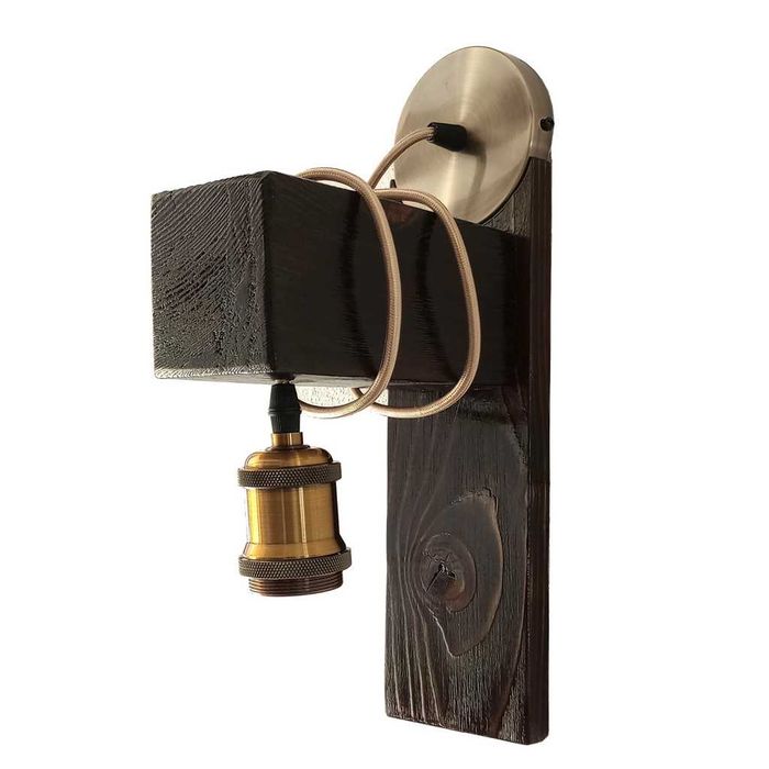 Lampa de perete din lemn ars – design rustic-industrial, handmade