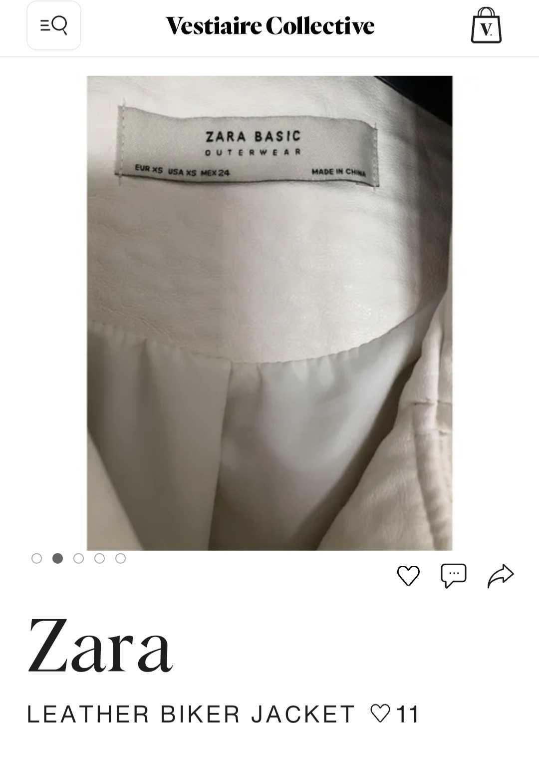 Дамско бяло кожено рокерско яке с капси ZARA