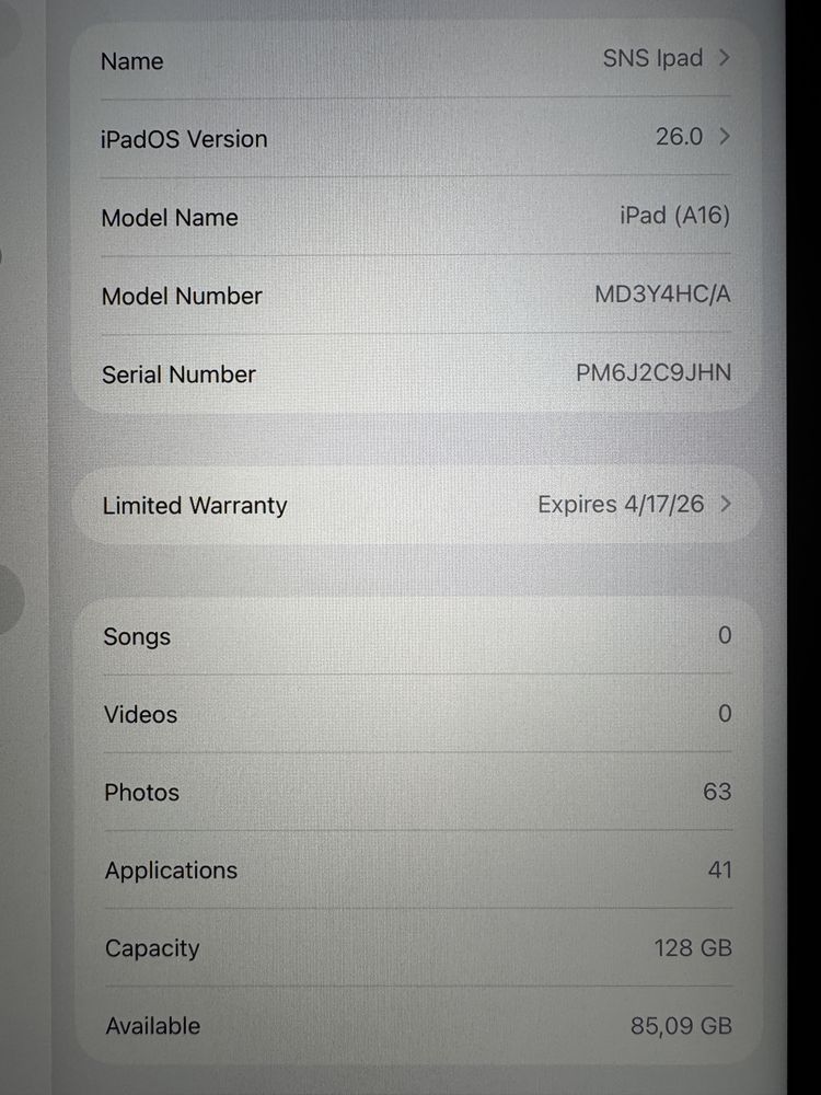 Ipad A16 chip 128GB