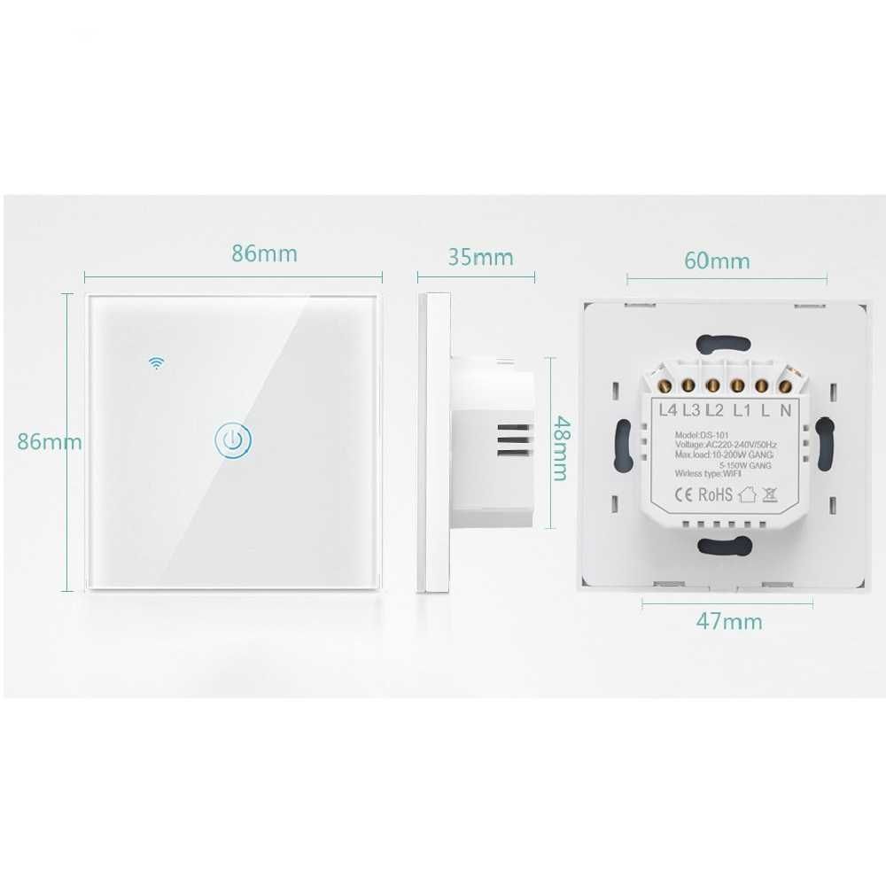 Tuya WiFi сензорен ключ за осветление единичен работи без нула проводн