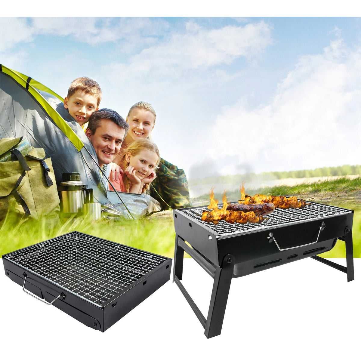 Gratar portabil din tabla pentru camping sau gradina 36x29x6.8cm