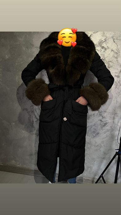 geaca lunga cu blana  naturala