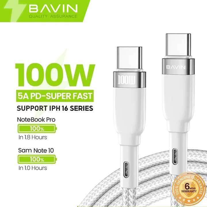 Cablu  date si incarcare rapida Bavin CB229 USB-C la USB-C, 100W,1, 5m