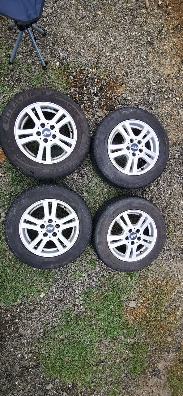 Set 4 jante aliaj 5x100 r14 6j et38 anvelope allseason M+S goodyear