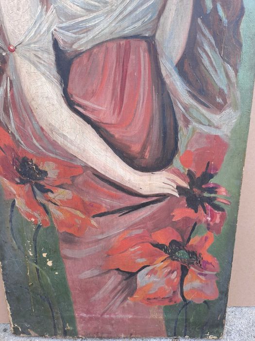 tablou vechi pictura pe panza 103/42 cm semnat