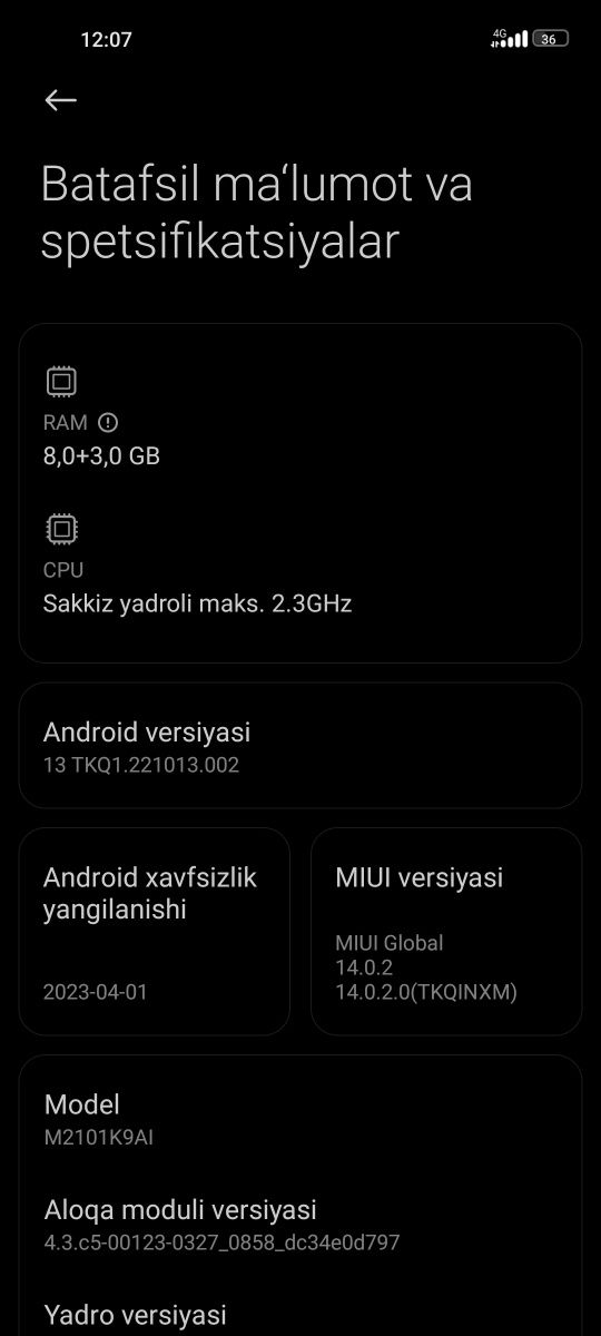Xiaomi 11 lite azu 8gb+3gb xotira 128GB