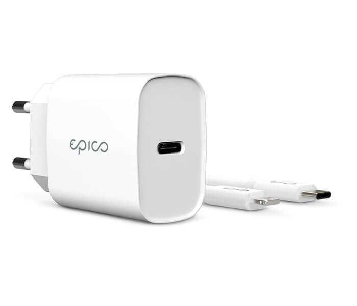 Бързо Зарядно с USB-C за iPhone, EPICO 220v PD3.0 20W, Бял