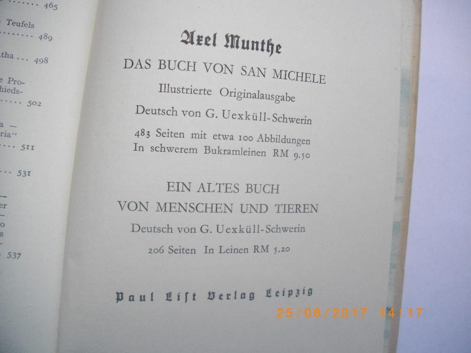 1931г-Стара Книга На Немски Език-Muntle-Das Buch von San Michele