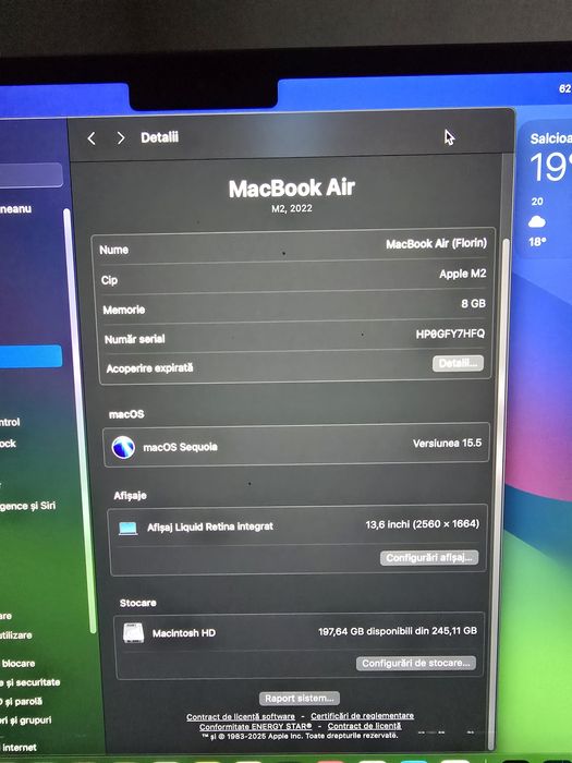 Macbook air 13" M2 8gb ram Ssd 256