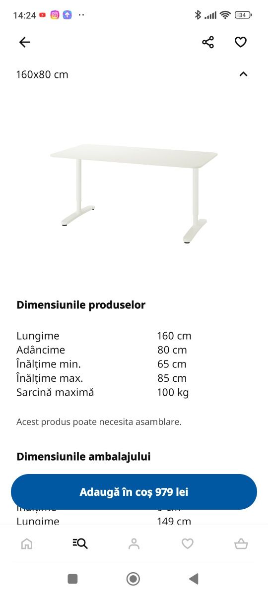 Birou ikea reglabil 160x80