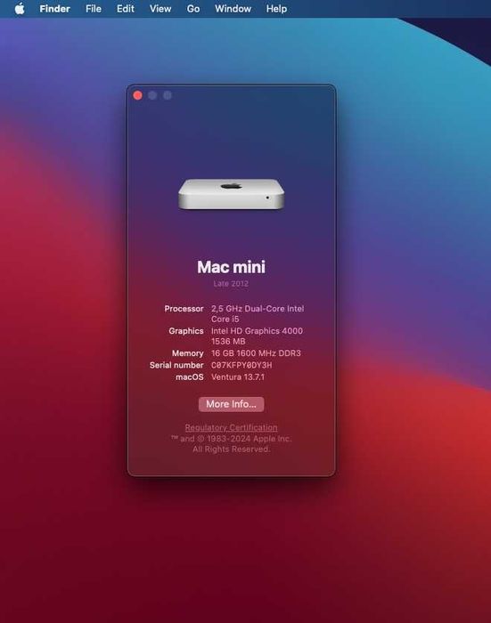 Mac mini (Late 2012) A1347 16GB/256GB