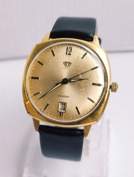 Ceas bărbătesc Alma 14 mecanic, 17 Rubine, din anii 1960, inox cu dată