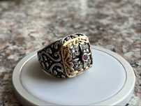 Inel Gerochristo 16 diamante 1 rubin aur 18K argint